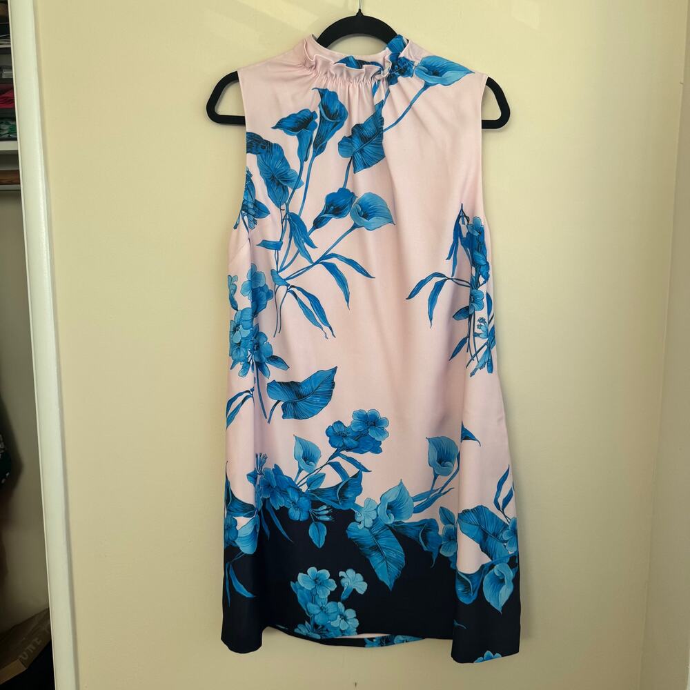 Ted Baker Juniaa Fantasia Tunic Dress Blue Pink Floral Ruffle Sleeveless Sz 3/8